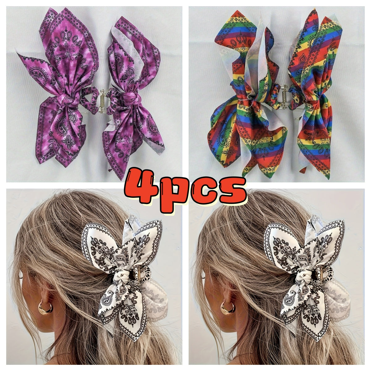 4pcs Vintage Bow Hair Claw Clip Nonslip Hair Jaw Clip Strong Hold Hair Claw Clips Boho Styling Hair Additions for Women