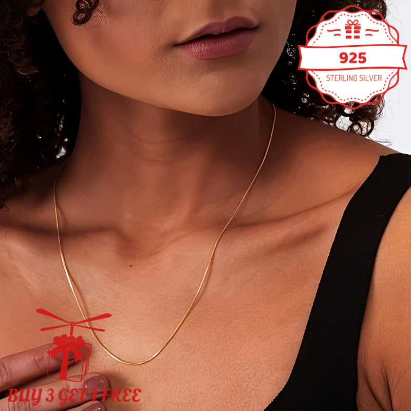 Handmade, 1mm24K 24K gold plated Plated 925 Sterling Silvery Round Snake Bone Chain Necklace Teenager'S Necklace, Vintage Fine Jewelry Gift For Her/Mom/Girlfriend, Elegant Gift Box (Buy 3 Get 1 Free), For Teenager