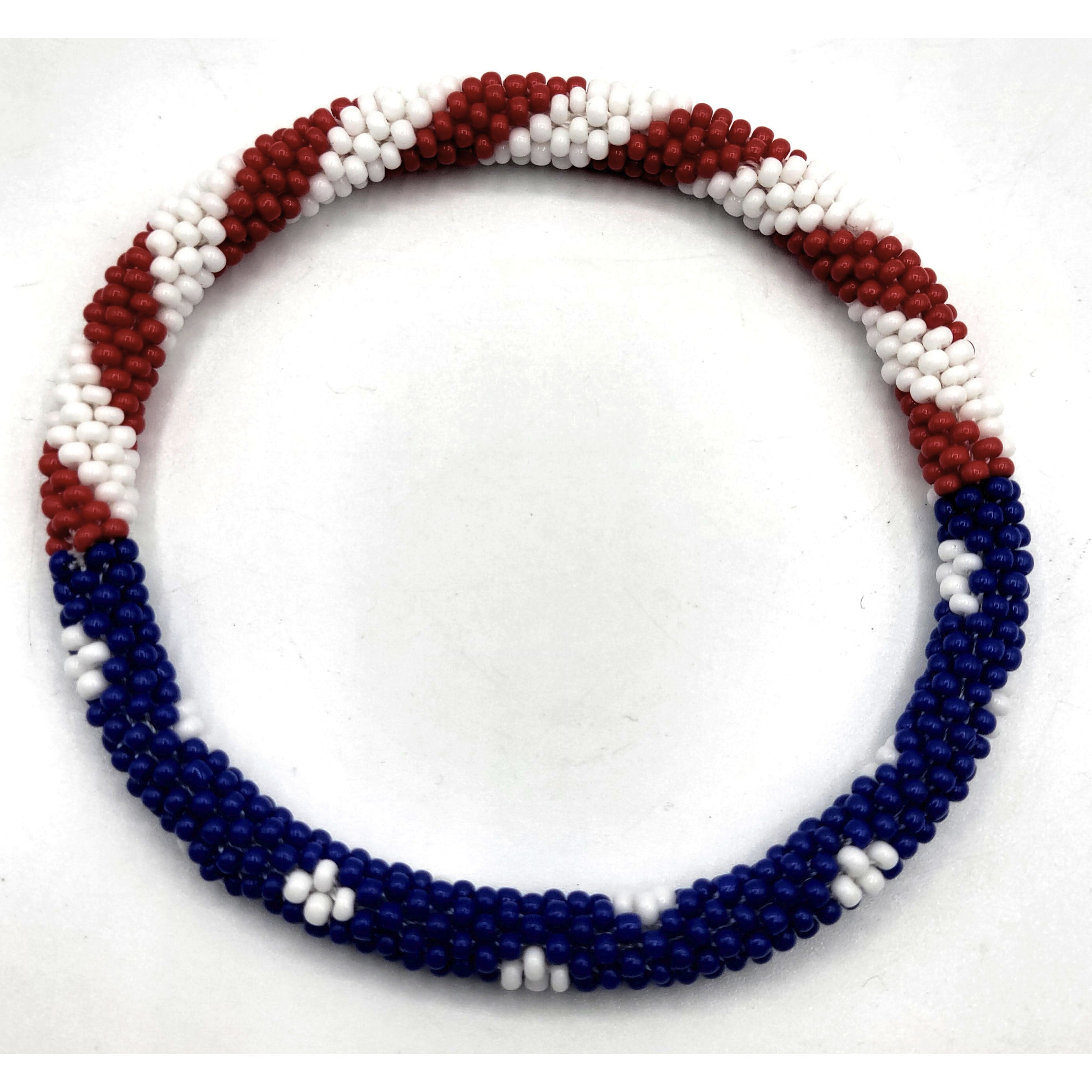 Set of 2 Handmade USA Flag Patriotic Color Design Bracelet Jewelry From Nepal – Glass Beaded Roll-On Crochet Bracelets for Men & Women, Boho Hippie Style, Artisan-Roll-On Bangles, Great Gift for USA Lovers Vacation Style Nepal Artisanship, Patriotic Wrist