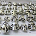 30/50pcs Men'S Punk Gothic Biker Skeleton Skull Heard Ring, Vintage Band Rings, Unisex Punk Hip Hop Style, Halloween Party Jewelry