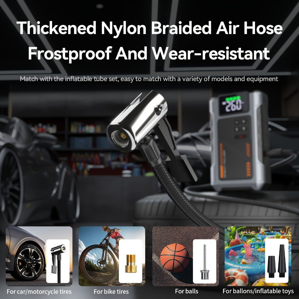 [Portable Jump Starter] Jump Starter With Air Compressor, 8000A Peak Battery Jumper Starter Portable, Jump Box For Car Battery, 12V Portable Jump Starter For 8.0L Gas And 6.5L Diesel Cars With USB Ports And LED Flashlight, Portable Car Jump Starter, Batte
