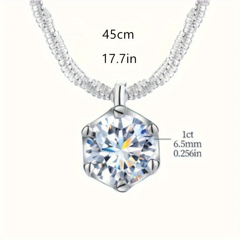 Moissanite Pendant Necklace - 1CT, Exquisite 925 Sterling Silver, Elegant | Luxury Gift for Her, Wedding, Valentine's Day, Mother's Day