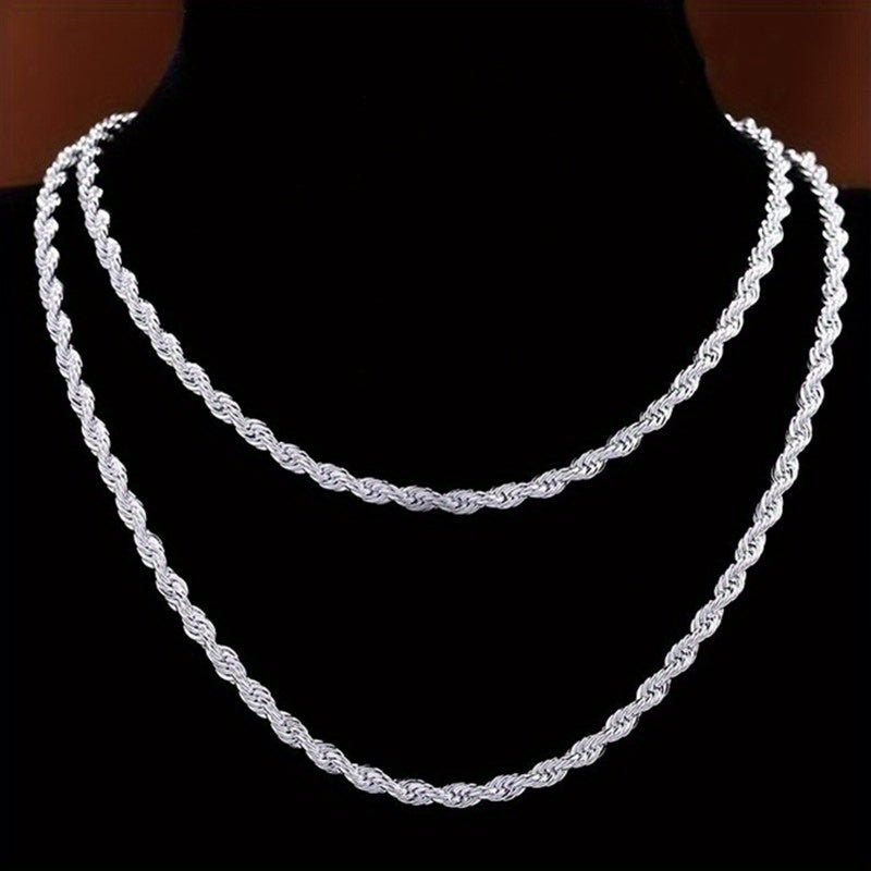 925 Silver Twisted Rope Necklace, with a Simple Hip-Hop Style. an Elegant Jewelry Accessory for Ladies. Suitable for Music Festivals, Vacation Outfits, Valentine'S Day Gifts. Suitable for All Seasons And Can Be Worn Daily.