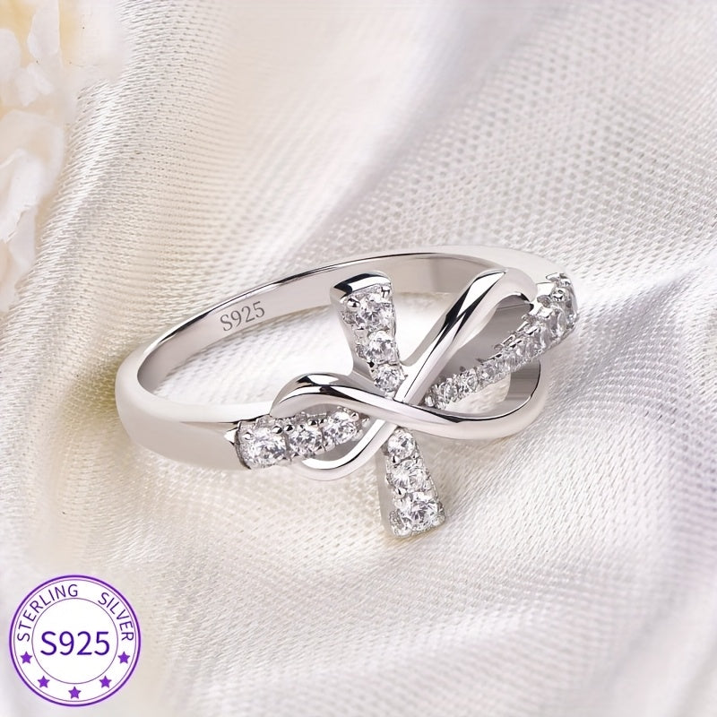 [Weddings Parties Gift] Elegant 925 Sterling Silver Infinity Cross Ring with Synthetic Cubic Synthetic Zirconia Stone, a Perfect Gift for Women, Ideal for Weddings and Parties, Wedding Ring. Elegant Ring Design, Wedding Ring. Total Product Weight (1.5g)