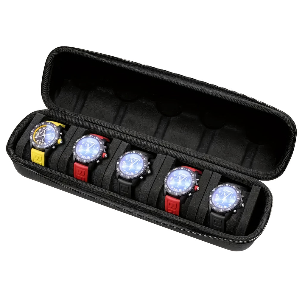5-Slot Watch Travel Box, Hardshell Case for Men And Women'S Watches, with Soft Foam Pillow And Handle
