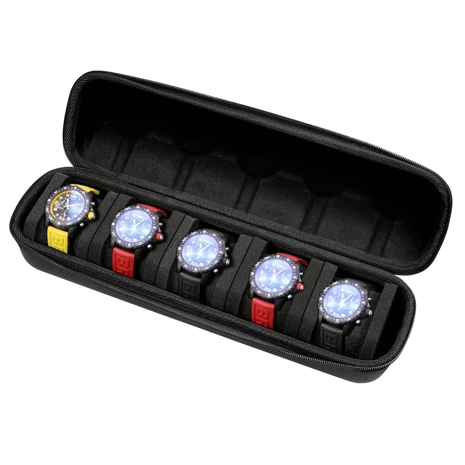 5-Slot Watch Travel Box, Hardshell Case for Men And Women'S Watches, with Soft Foam Pillow And Handle