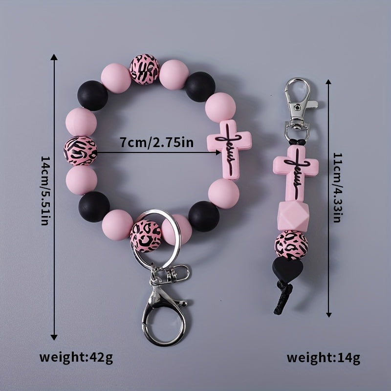 6pcs Set Of Cross Bead Wrist Key Rings Holiday Gift for Friends