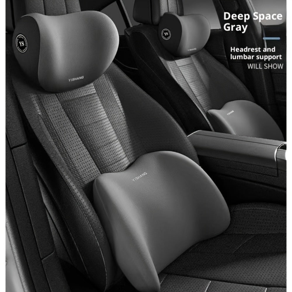 Car Headrest And Lumbar Support Set Comfortable Upgrade for Autumn And Winter Ergonomic Fit Design High-Density Sponge Filling Comfortable for Long-Distance Driving Includes 1 Headrest And 1 Lumbar Support