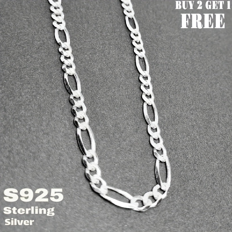 Silvery Jewelry Special, 925 Silver Rough Figaro Necklaces Buy 2 Get 1 Free And Comes With A Beautiful Gift Box, Fashionable And Versatile, Men'S Necklace, Women'S Necklace, You Can Give It For Your Own Use, The Perfect Gift.