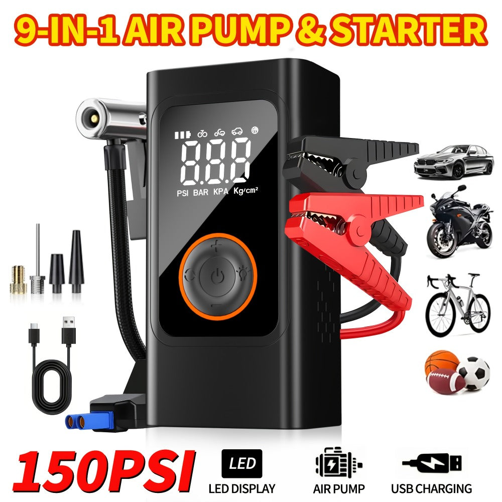 Tire Inflator Portable Air Compressor, 150PSI Car Tire Air Pump With Tire Pressure Gauge, LED, 3X Fast One-Button Smart Cordless Tire Air Pump For Cars, Motorcycles, Bicycles, Balls, Etc.