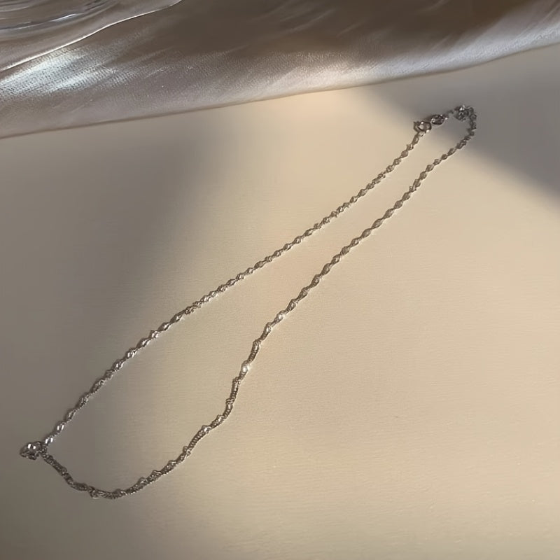 925 Silver Water Wave Chain, Easy Collarbone Necklace, Fashionable And Versatile, Elegant Vacation Style, High-Quality Anti-Allergy, Suitable for Women'S Daily Wear, Easy Necklaces for Women