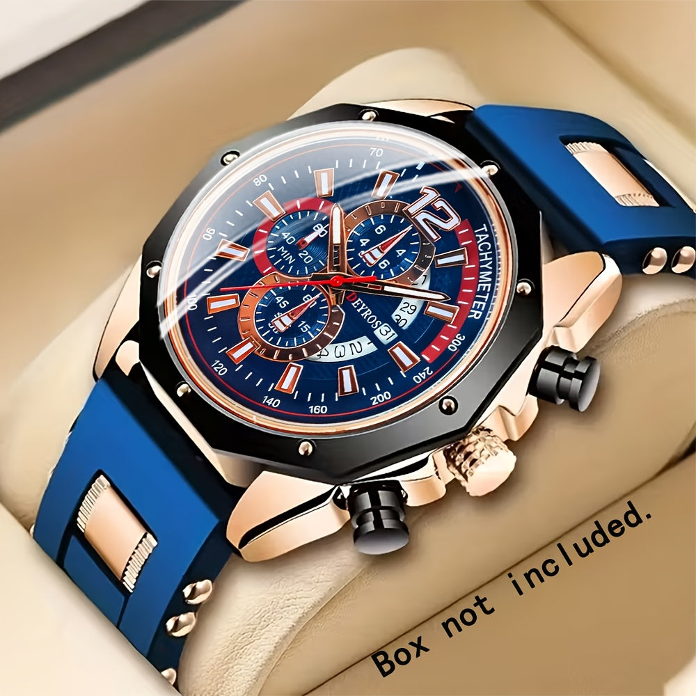 1pc Men'S Fashion Casual Quartz Watch, Silicone Strap, Date Display - Stylish Casual Wristwatch for Casual Attire, Casual Wristwatch | Sporty Watch Design | Quartz Movement, Thanksgiving, Christmas The Perfect Gift Reloj Para Hombre.