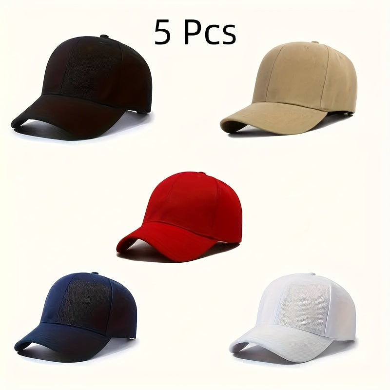 Set of 5 Plain Baseball Caps Ideal for Outdoor Activities Made from Fiber