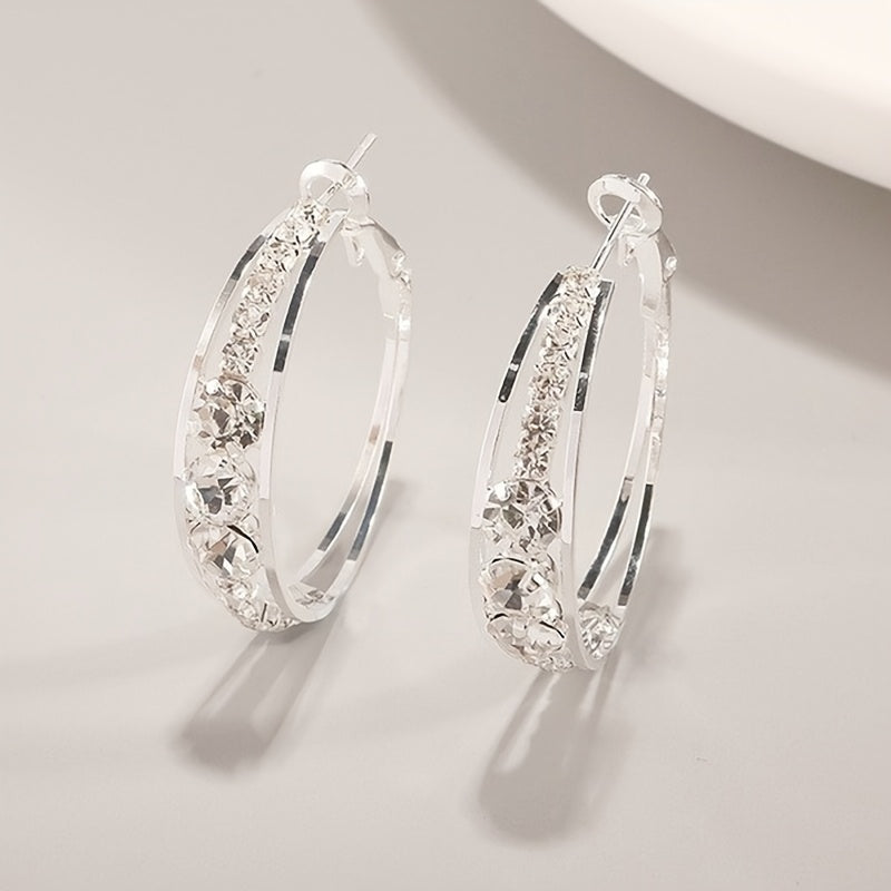 8pcs Elegant And Easy Synthetic Zirconia Geometric Circle Hoop Earrings Set Multi-Color Styles, Women'S Autumn Winter Daily Match Attend Party Vacation Dating Gifts
