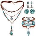 A Set of 8 Retro Western-Style Necklaces Featuring Synthetic Pine Stone And Cactus Flower Pendants, Designed for Women. Perfect for Casual Attire, Vacations, Festivals, Parties, Valentine's Day, Birthdays, And As Gifts