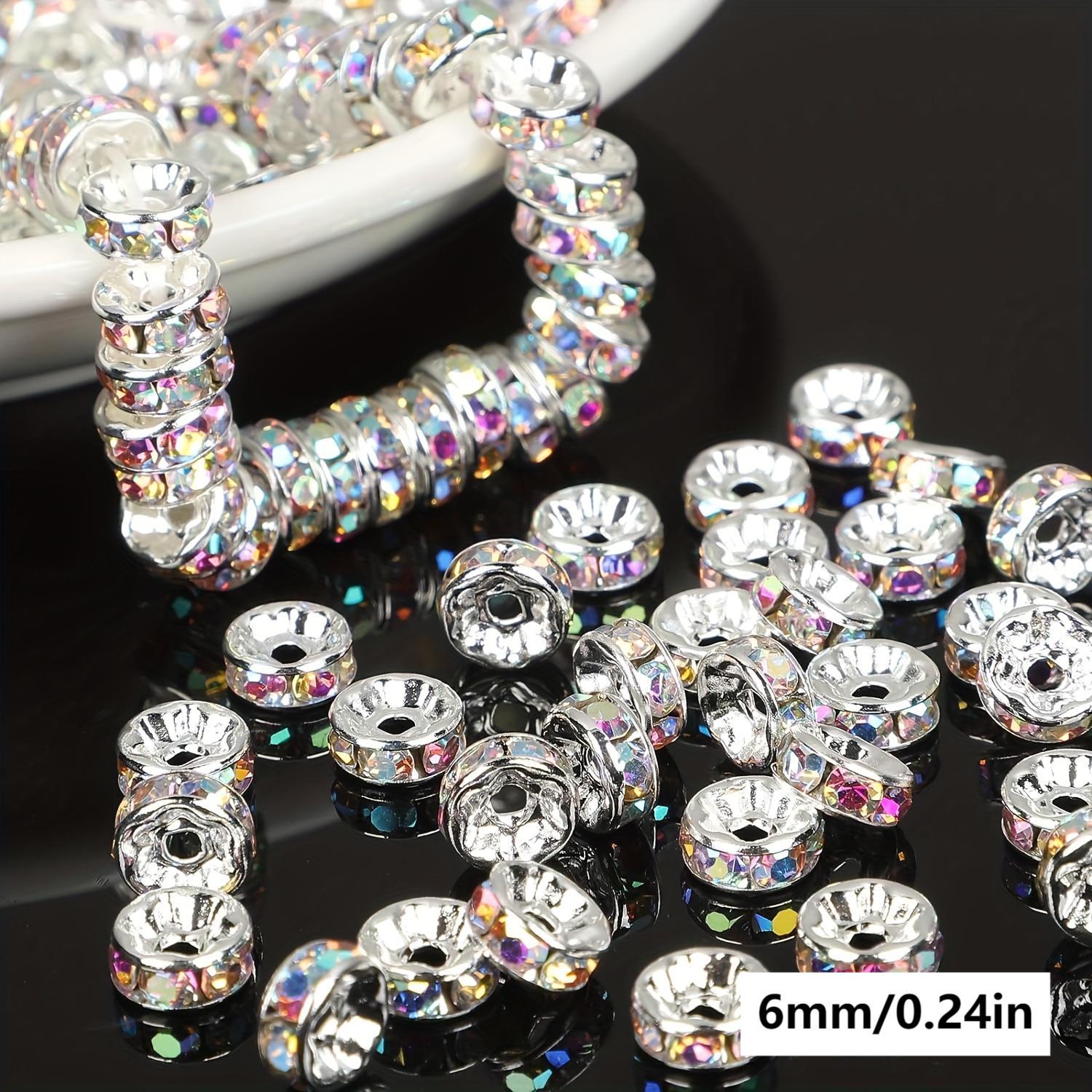500pcs Mixed Color White AB Iron Rondelle 4/ 6/ 8/ 10mm, Round Rondelle Loose Spacer Beads for DIY Bracelet Necklace Pendant