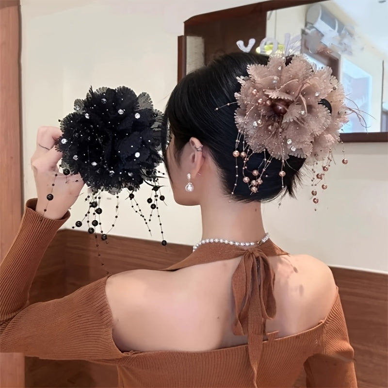 Feathers,, Tassels, Flowers, Hair Clips, Fluffy Peony Flowers, Grabbing Clips, Showing Hair Volume, Shark Clips, Temperament, Headflowers, Hair Accessories