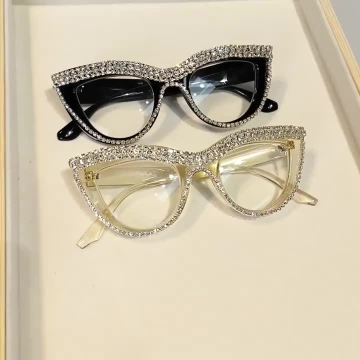 2pcs Cat-Eye Blue Light Blocking Reading Glasses for Women | Rhinestone Decor PC Frames | Versatile for Home Office & Party Wear | A Great Holiday Gift for Girlfriend/Mother