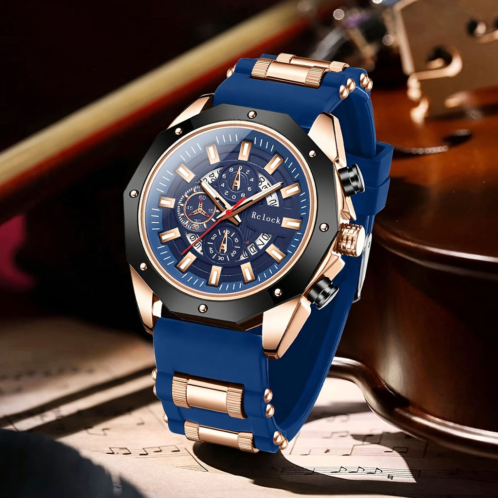 Fashionable And Popular Men's Business Sports Watch, High-End Automatic Calendar Large Dial Quartz Wristwatch for Men.