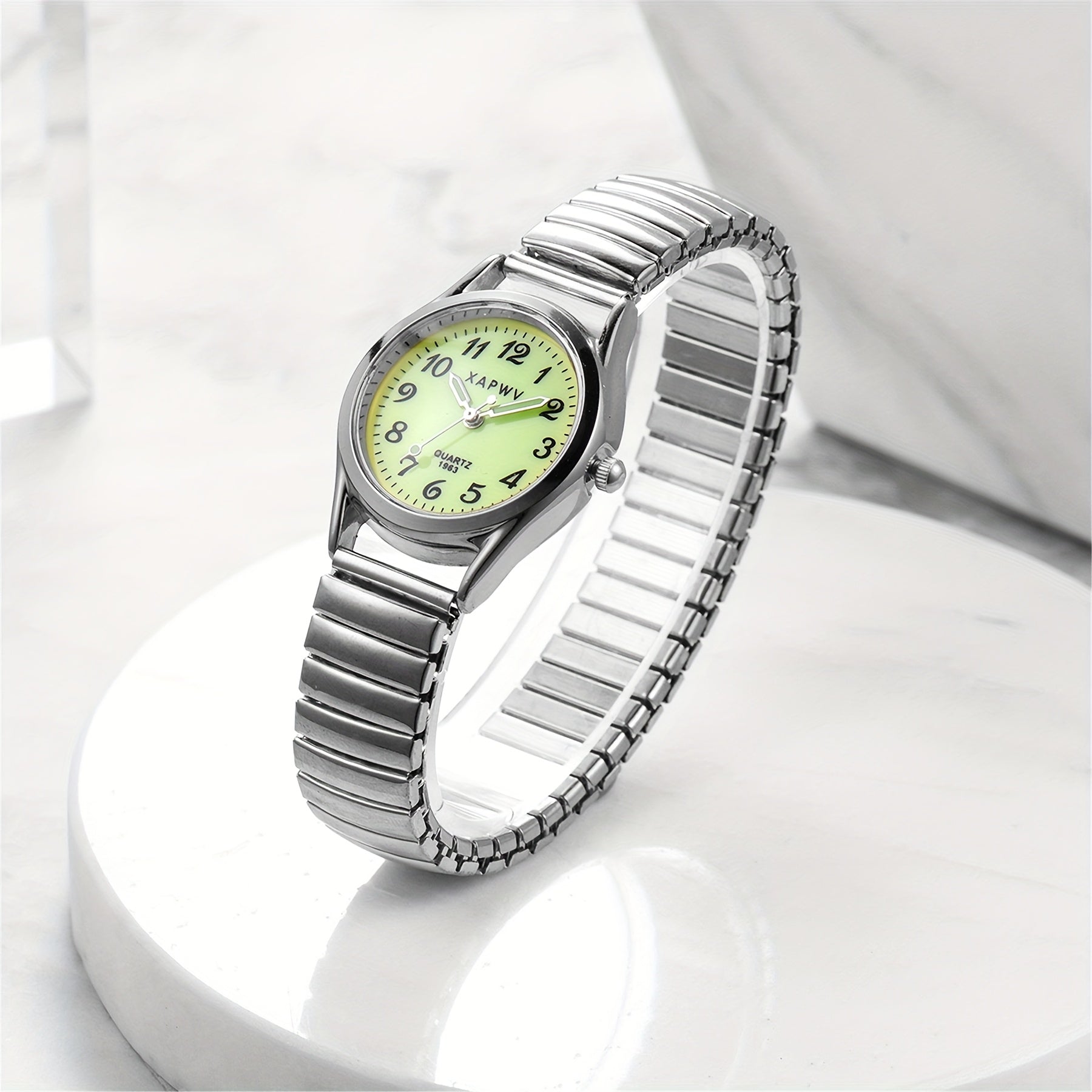 Fashion Simple Small Women'S Elastic Watch, Analog Quartz Wristwatch, Alloy Stretch Band, Large Arabic Numerals Scale Dial, Clear And Easy To Read, Round Case, Mother'S Day Birthday Anniversary Christmas Gift