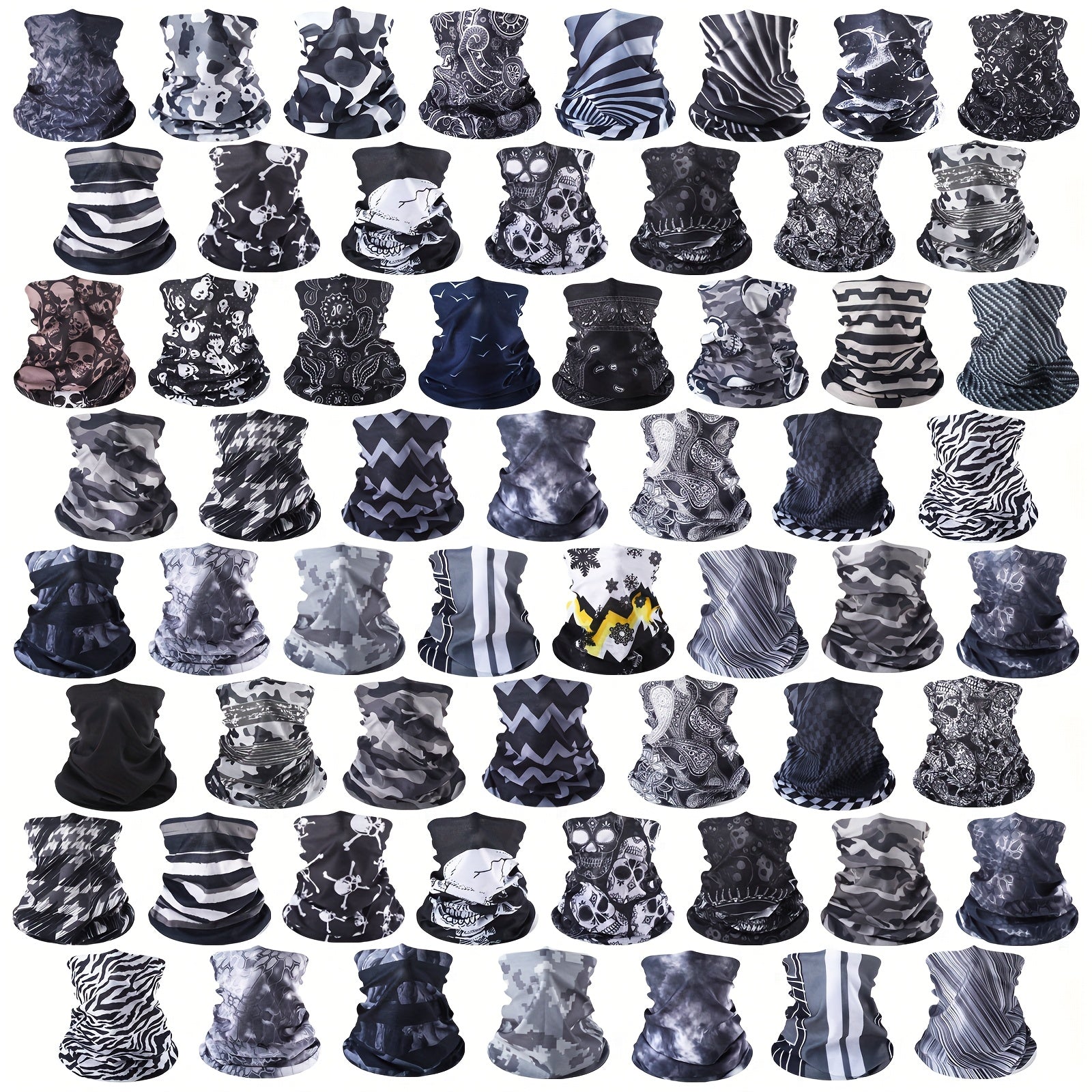 60pcs Neck Gaiter Bulk For Men Women Balaclava Face Mask Coverings Seamless Headwear Bandana Neck Scarf (Dark Pattern)
