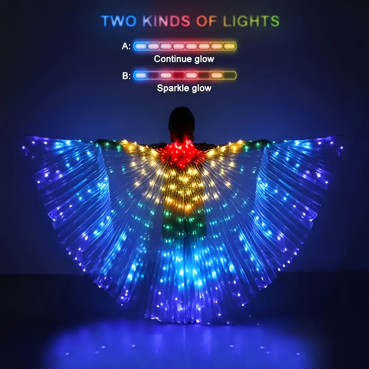 Wings And Cape Set with LED Lights - Vibrant Glowing Apparel Perfect for Halloween, Christmas, Thanksgiving Celebrations, Stage Shows, And Carnivals. Foldable Design (Batteries Not Included)