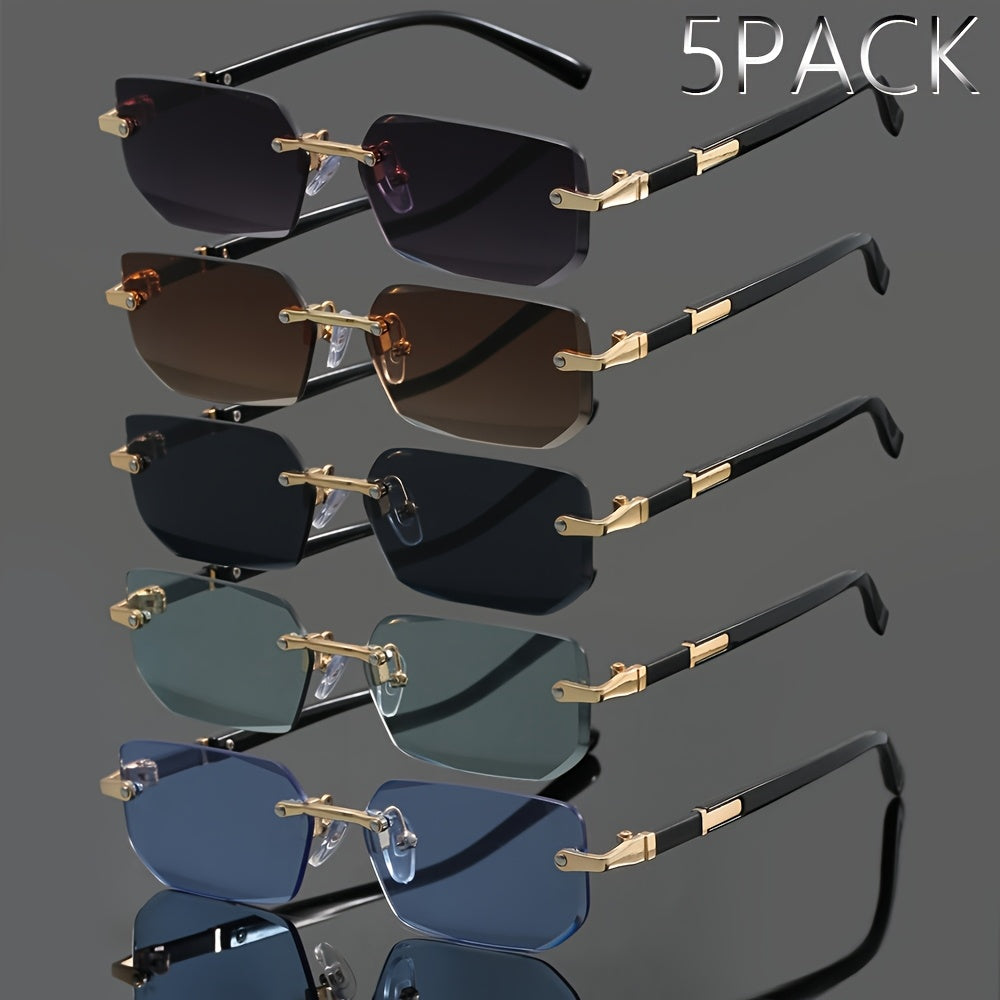 5pcs Set of Frameless Metal Fashion Glasses for Men and Women, Classic  Trend Glasses Suitable for Summer Parties, Casual Street Photography, and Holiday Gifts