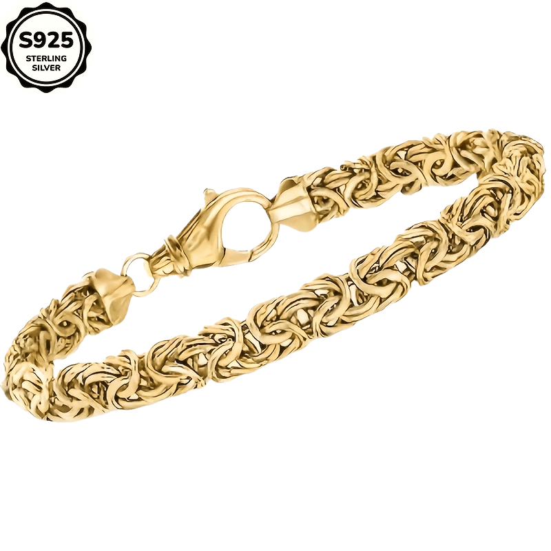 18K Gold Plated Plated-plated Grass Rope Golden Bracelet, 925 Sterling Silvery Material, The Perfect Choice for Men for Everyday, Party Wear - The Perfect Gift for Birthdays, Valentine's Day, Father's Day, Any Holiday, Gift Box