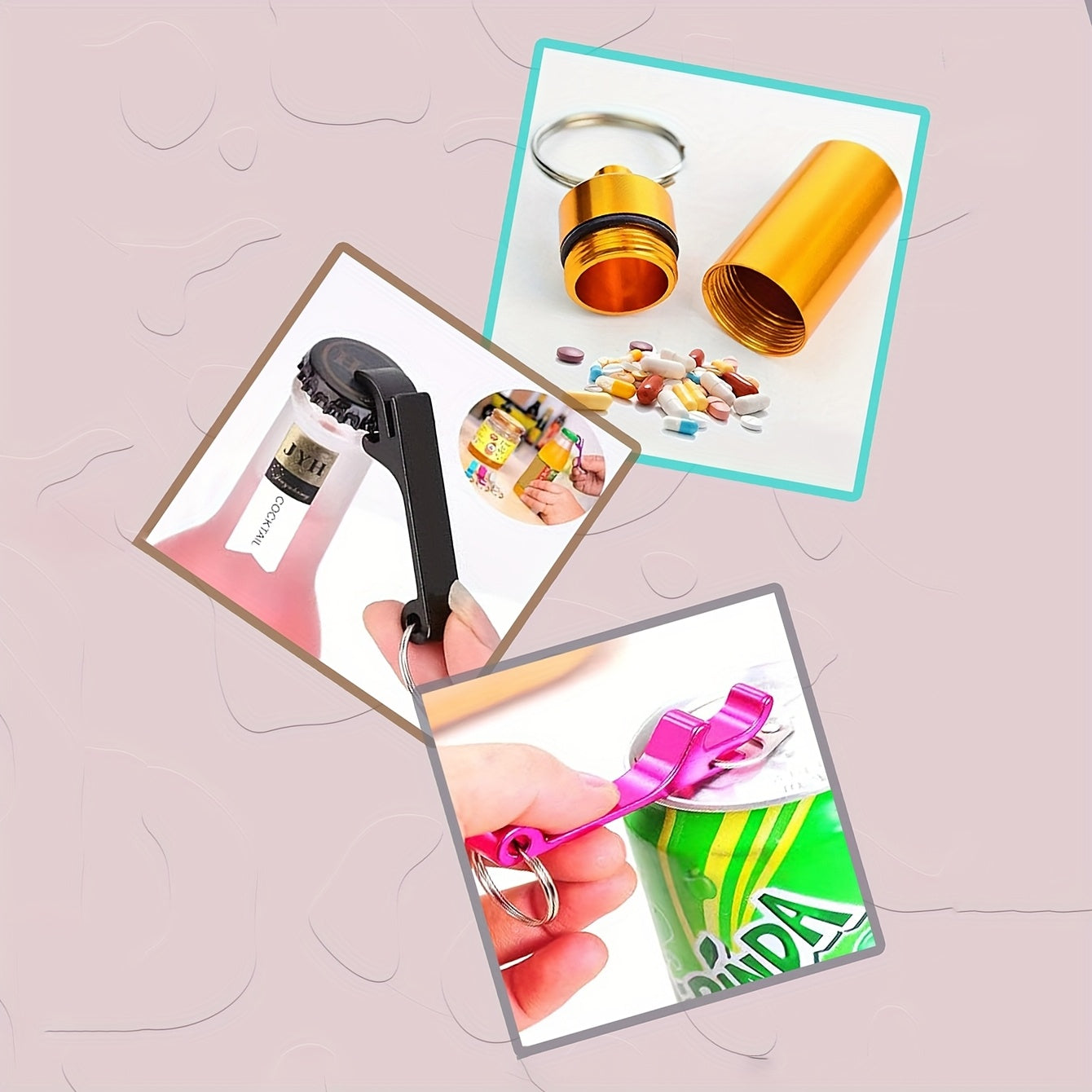 UNISEX Safety Keychain Set. Gift Box Set With 9 Cute Keychains For Ladies, Including Pom-poms, Personal Alarms, Bottle Openers, Rhinestone Shiny First Aid Kits And Survival Whistles. For Daily Use And Holiday Gift Giving