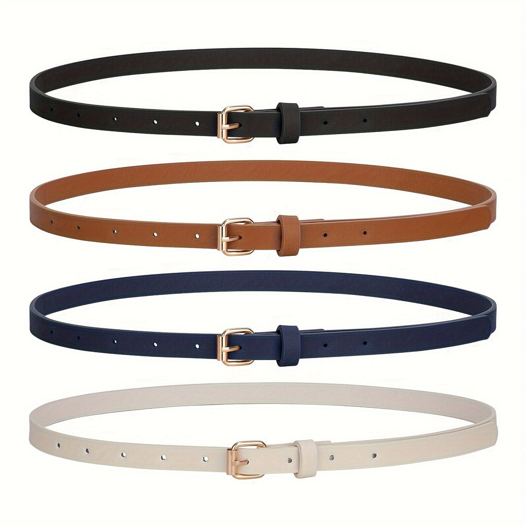 4pcs Tight Fitting Women'S Fashionable Sweet Dress with PU Belt, Jeans, Slim Waist Belt