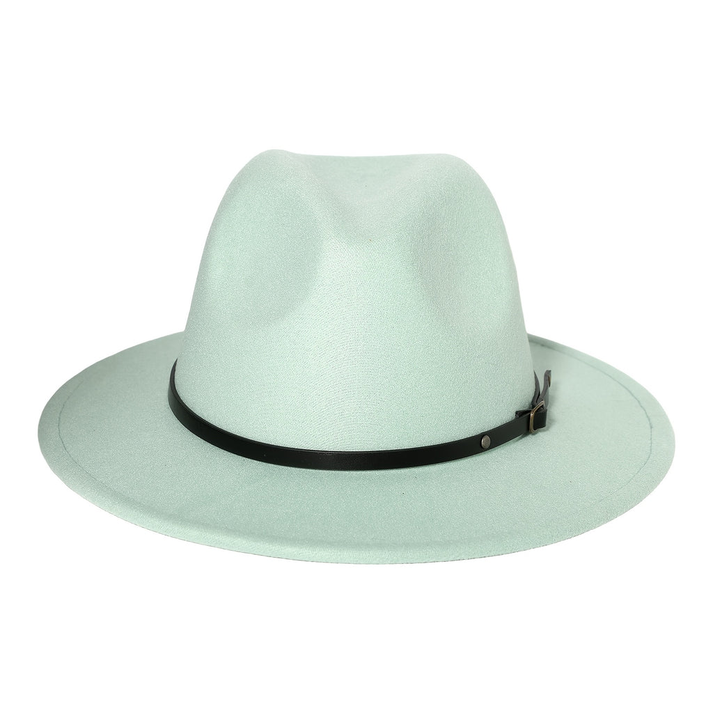 Classic Felt Panama Hat with Belt Buckle - Women's Men's Wide Brim Fedora Hat Trilby Cap