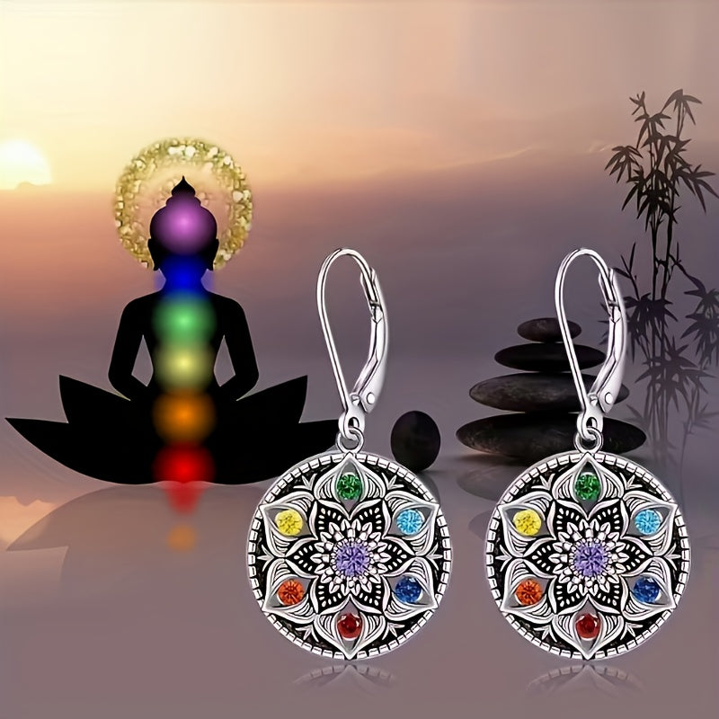 These 925 Sterling Silver Lotus Chakra Earrings for Women, Featuring a Yoga Lotus Pendant, Embody The Flower of Life And The 7 Chakras, Making Them an Ideal Gift for Birthdays, Valentine'S Day, Christmas, And Mother'S Day