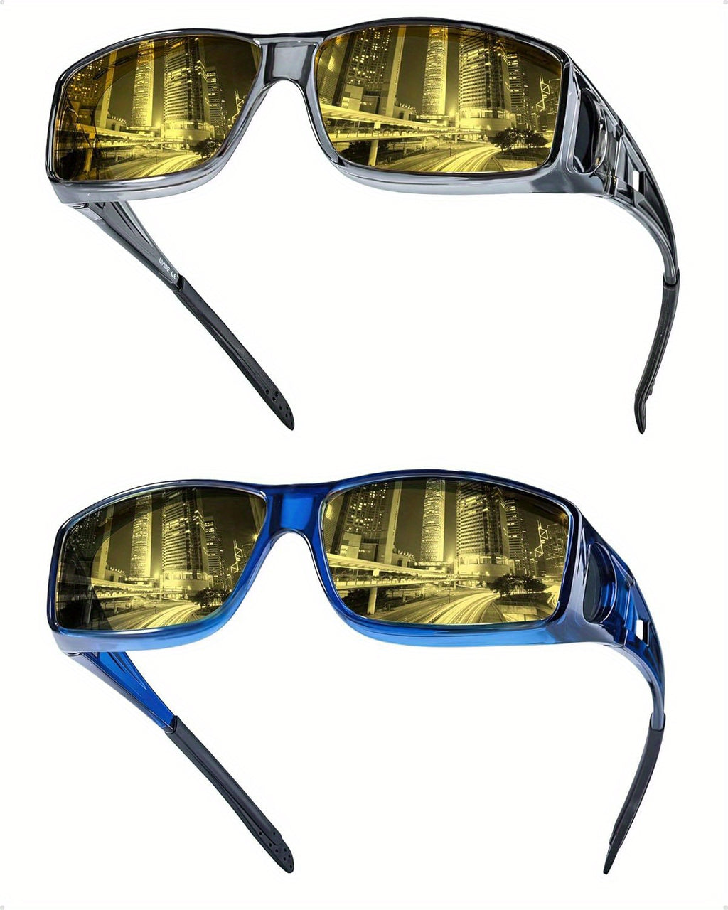 Night Vision Driving Glasses Fit Over Glasses for Men Women, Anti Glare Yellow Nighttime Glasses