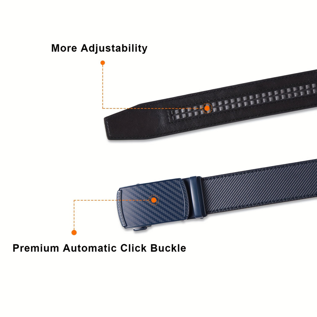 Men'S Genuine Leather Ratchet Belt 35mm - Automatic Buckle, Adjustable No-Hole Design, Gift Box Included For Casual & Business