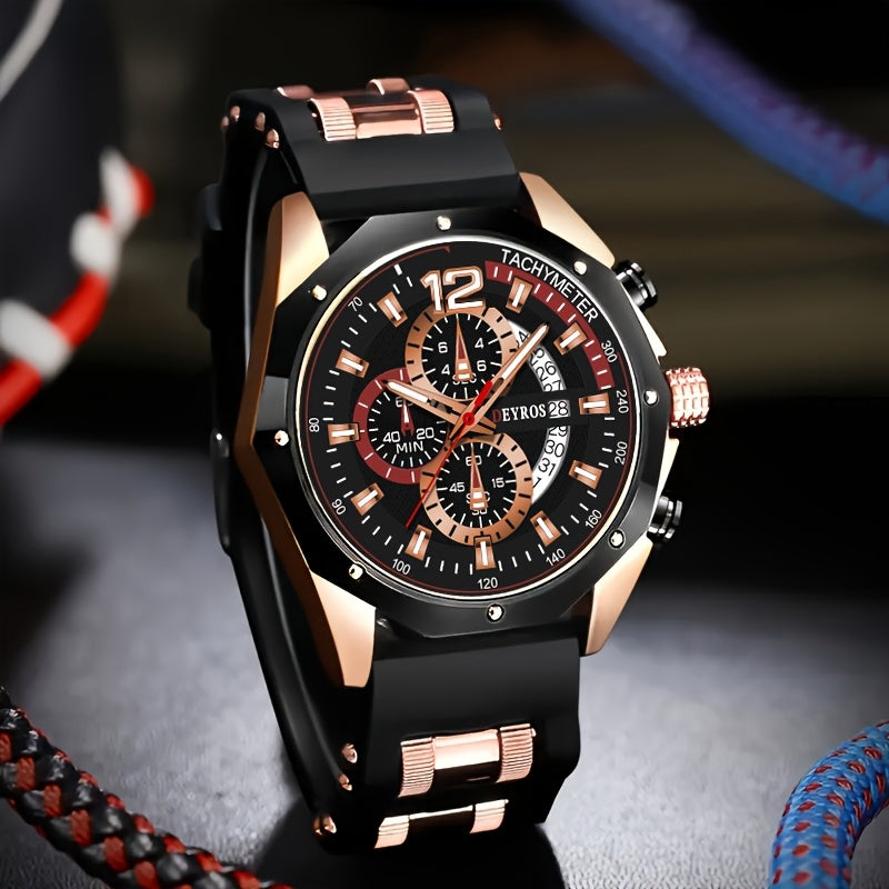 1pc Men'S Fashion Casual Quartz Watch, Silicone Strap, Date Display - Stylish Casual Wristwatch for Casual Attire, Casual Wristwatch | Sporty Watch Design | Quartz Movement, Thanksgiving, Christmas The Perfect Gift Reloj Para Hombre.