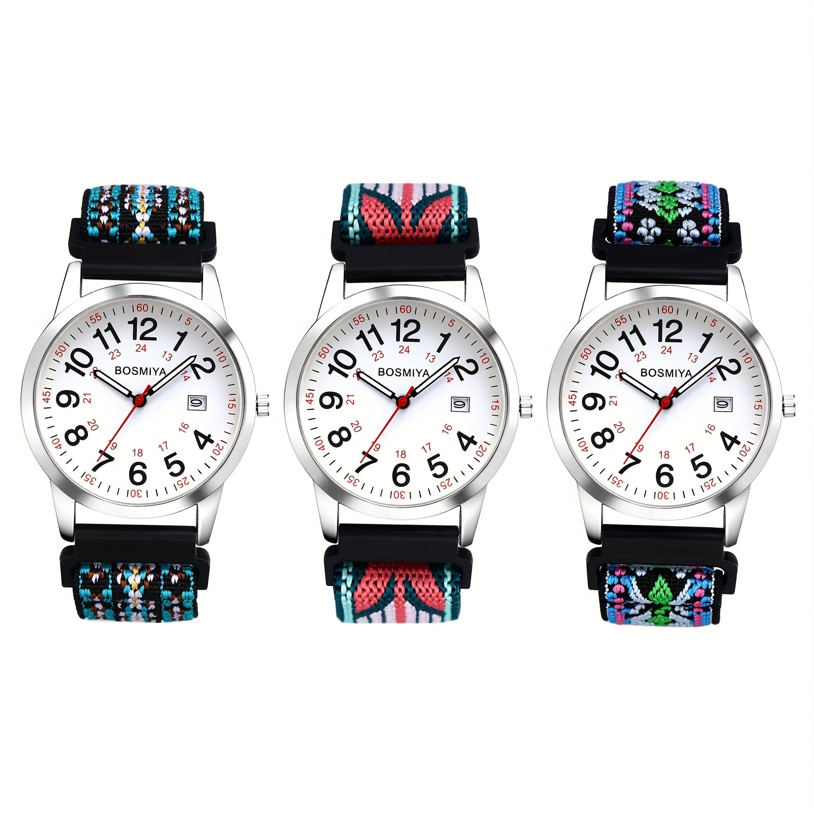 [Colorful Elastic Watch] Colorful Elastic Watch with Arabic Numerals, Calendar, 24-hour Format, Round Case, Stretch Braided Rope Nylon Strap, Suitable for Casual Business Wear, Birthday Christmas Gift