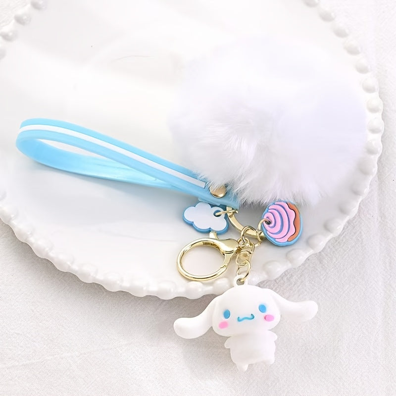 7pcs Sanrio Heltty Keychains, Soft Furball Cartoon Cute Cherry Blossom Series Keychains, Keychains, Backpack Pendants, Pendants, Car Keychains, Small Accessories Suitable For Women To Wear When Going Out, Halloween And Christmas Gifts