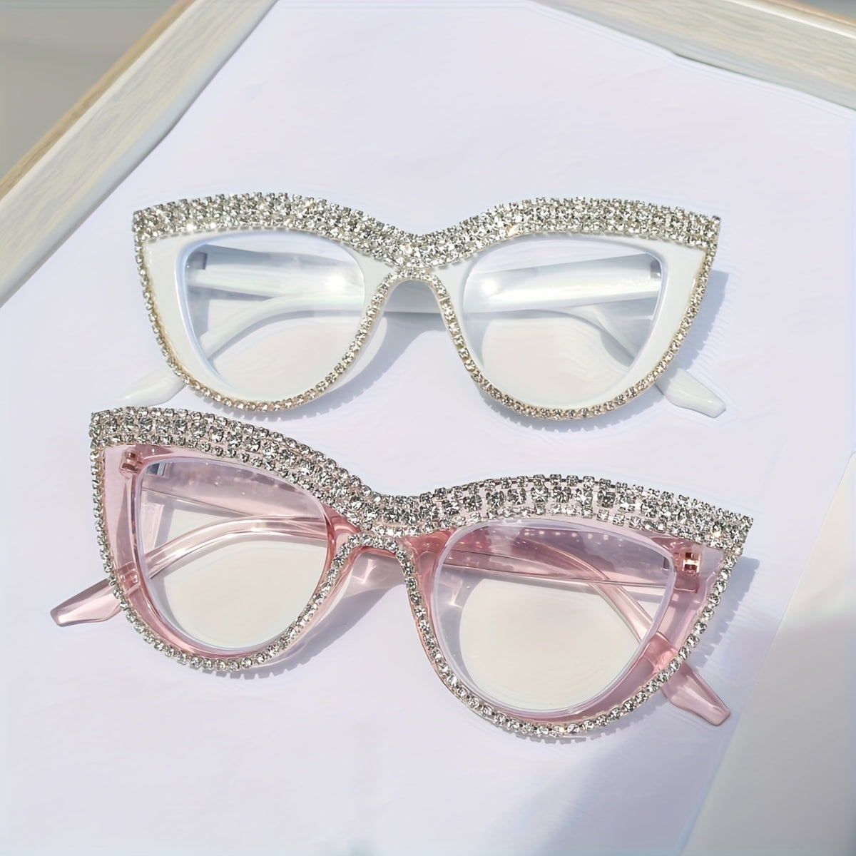 2pcs Cat-Eye Blue Light Blocking Reading Glasses for Women | Rhinestone Decor PC Frames | Versatile for Home Office & Party Wear | A Great Holiday Gift for Girlfriend/Mother