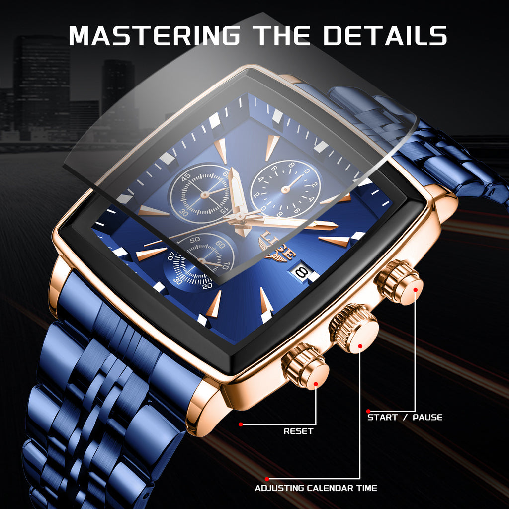 LIGE Watch Men'S Watches, Fashion Watches, Analog Watches, Youth Watches, Outdoor Sports Watches, Square Watches, Calendar Displays, Blue Watches, Black Watch, Golden Watches, Birthday Gift, Graduation Gift, Holiday Gift, Complimentary Case Opener