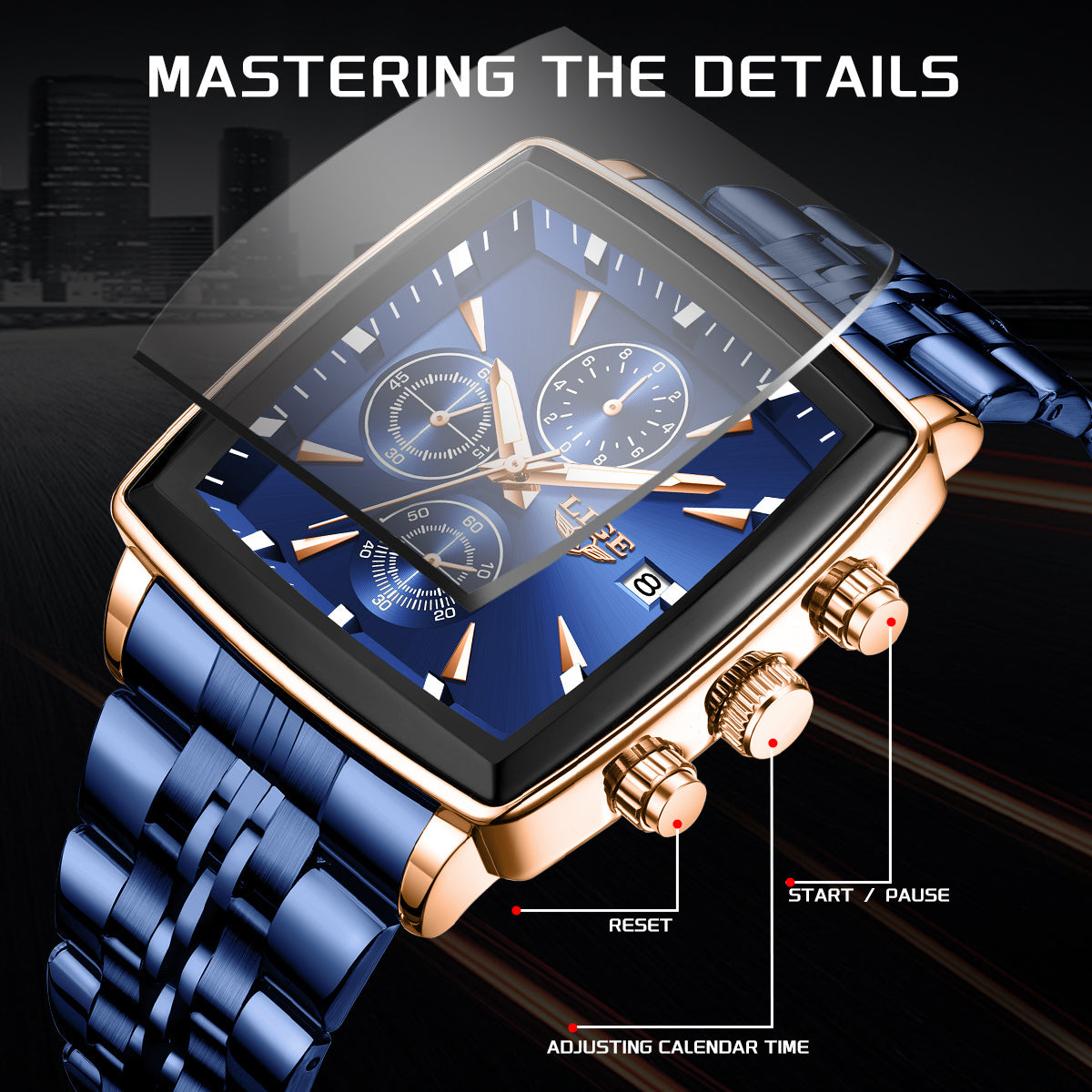 LIGE Watch Men'S Watches, Fashion Watches, Analog Watches, Youth Watches, Outdoor Sports Watches, Square Watches, Calendar Displays, Blue Watches, Black Watch, Golden Watches, Birthday Gift, Graduation Gift, Holiday Gift, Complimentary Case Opener