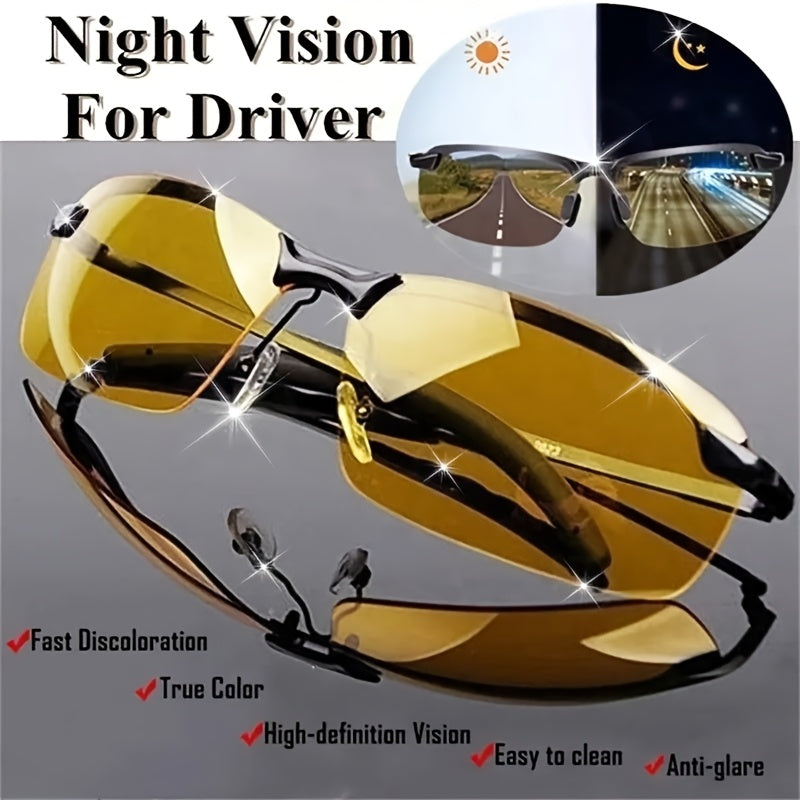 2 Pairs Aurora Night Vision Driving Glasses - Anti-Glare Half-Frame Design, Lightweight Durable PC/Plate/TAC Lenses, Unisex for Men & Women, Daily Wear & Night Driving, Gift Idea, Night Vision Glasses, Sleek Eyewear, Highquality Lenses, Casual Eyewear, Mo
