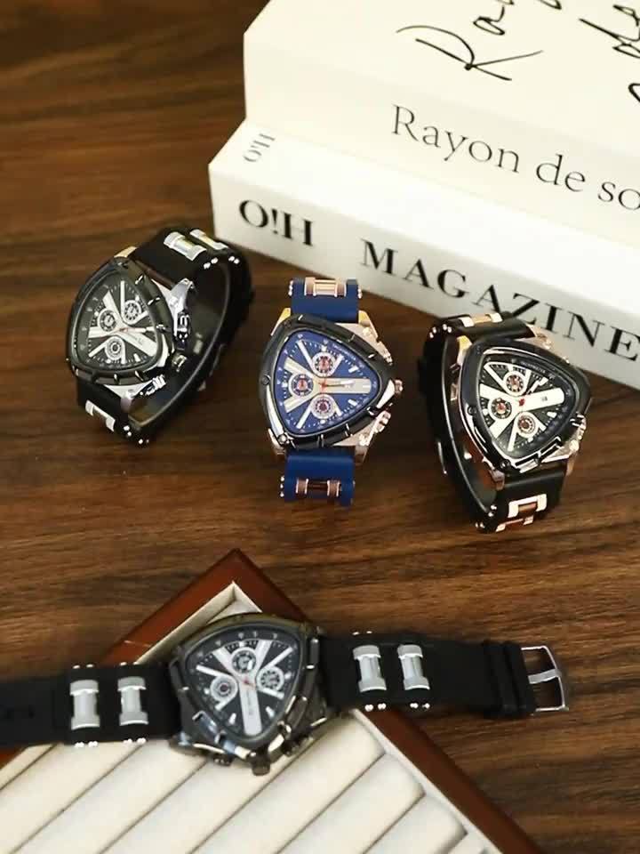 3pcs/set Fashion Quartz Watches For Men, Silicone Strap And Date Display Men Watches, Classic Triangular Dial Design Mens Watch For Casual And Sporty Wear Suitable For Any Occasion, Ideal Choice For Gifts Wrist Watch Reloj Para Hombre.