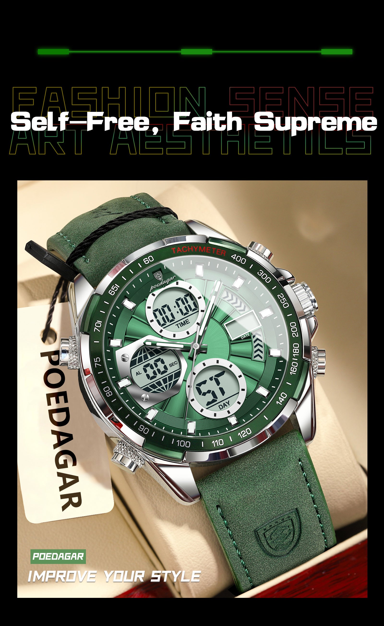 [Sleek Stylish Watch] The POEDAGAR Men's Watch Features a Sleek And Stylish Design Suitable for Casual Attire, Equipped with a Quartz Movement, Alarm Clock, Calendar, And Waterproof Capabilities, Offering Both Analog And Digital Displays