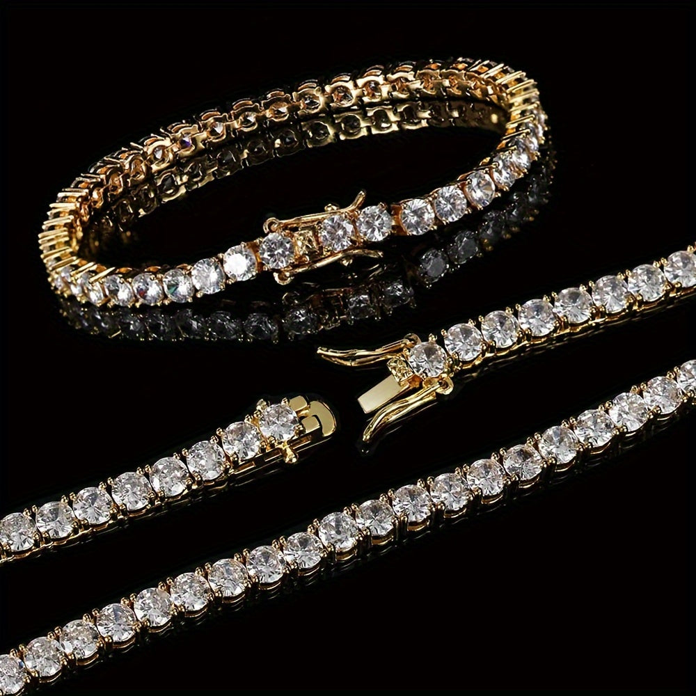 New Fashion Men's Tennis Necklace Bracelet Set 5.0mm Round Synthetic Synthetic Zirconia Cut Faux for Men