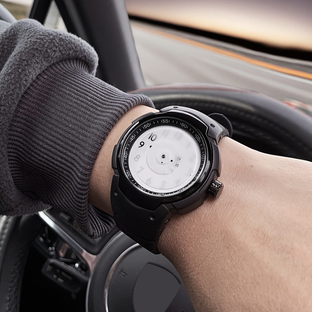 ENMEX Men's and Women's Sports Style Quartz Watch, Creative Design, Round Dial, Electronic Movement, Zinc Alloy Case, Rubber Strap, Battery Powered, Non-High Quality, Button Battery, for Men, Women