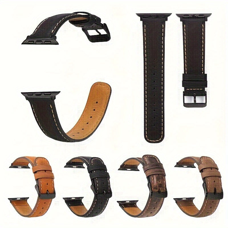 [Leather Strap] Genuine Leather Replacement Strap for Apple Watch Ultra 2 Ultra SE 2 SE Series 9 8 7 6 5 4 3 2 1, Compatible with 49Mm 45Mm 44Mm 42Mm, Fashionable Deployant Clasp Design, Adjustable Wristband|Sleek Accessory|Leather Strap