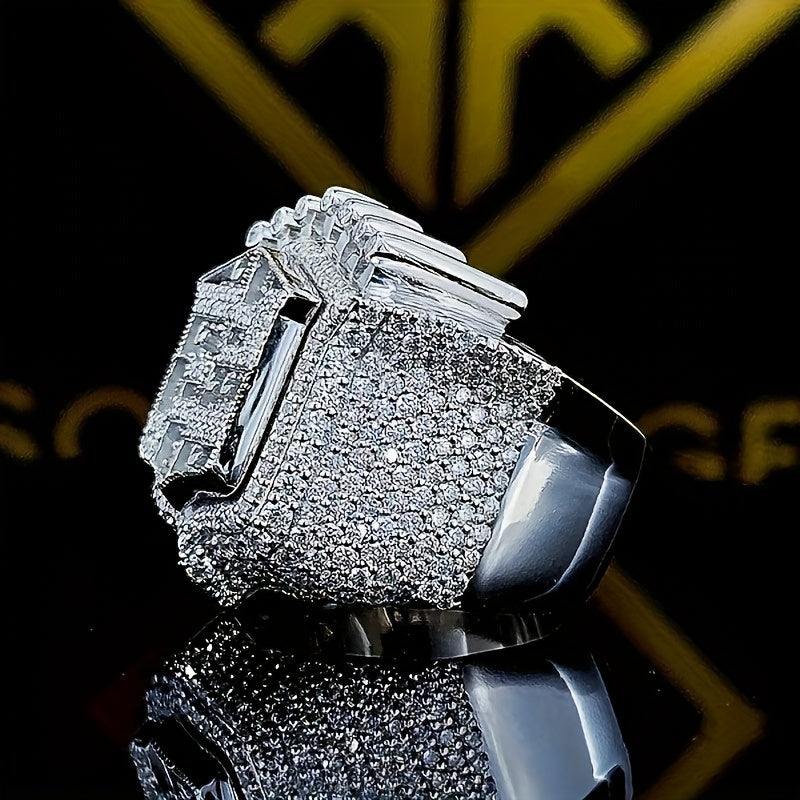 925 Sterling Silvery Men'S Iced Out Round Cut Crown Rings Rapper Hip Hop Ring Engagement Jewelry For Gift