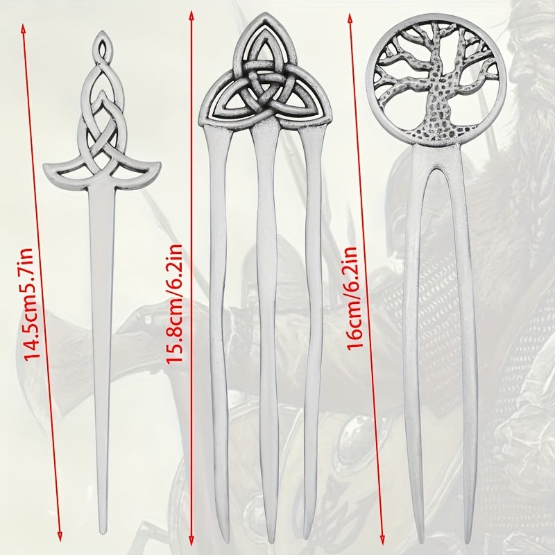 3pcs Vintage Viking Hairpins Tree of Life Hairpin Celtic Knot Crescent Hair Butterfly Heart Hairpin Amulet Spiritual Hair Additions for Women