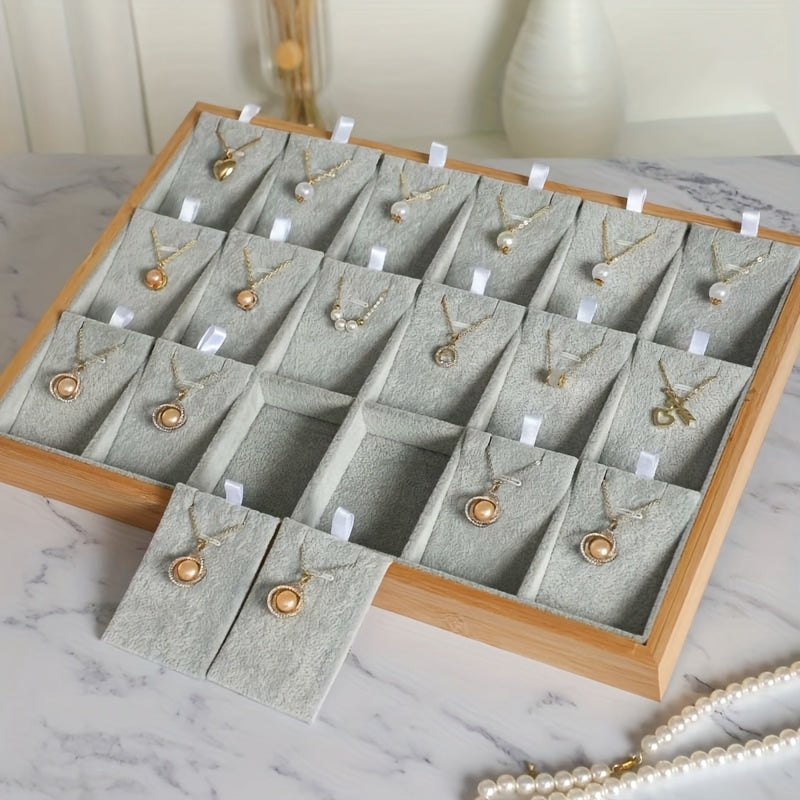 Bamboo And Wood 24 Grid Large Capacity Pendant Tray Jewelry Tray - High-end Necklace Display Rack, Jewelry Home Storage, Elegant Storage Box, Suitable for Pendants, Necklaces And Earrings, Contains 24 Pendant Trays, Gifts for Mothers