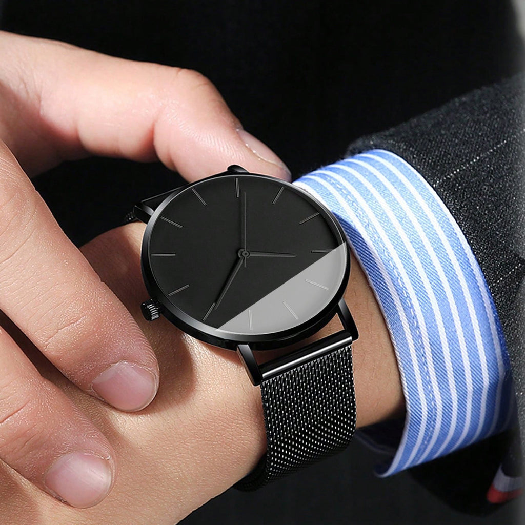 4pcs/ Set Men's Elegant Quartz Watch & Bracelet Set | Stainless Steel | Casual Watch | Business Watch | Bracelet for Men | Men Necklace(The Box Does Not Include)